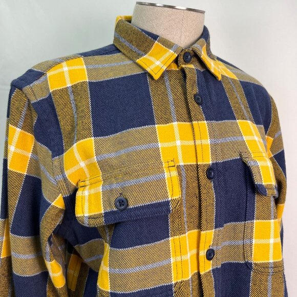 Old Navy Yellow & Navy Plaid Flannel Button-Up Long Sleeve Shirt Men's Small - Picture 5 of 7